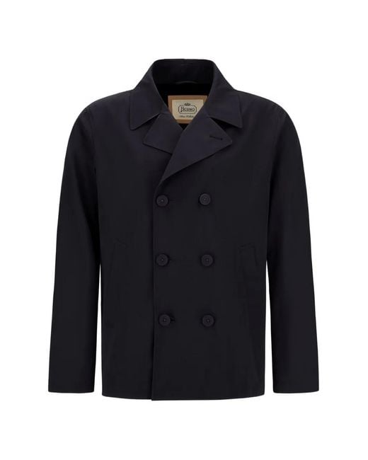 Herno Blue Double-Breasted Peacoat for men