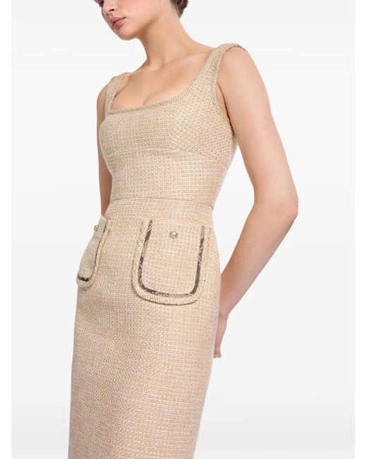 Elie Saab White Bouclé-Midikleid Mit Python-Print