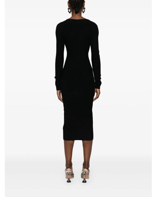 Just Cavalli Black V-Neck Knitted Midi Dress