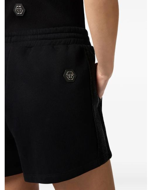 Philipp Plein Black Bermuda À Taille Élastiquée