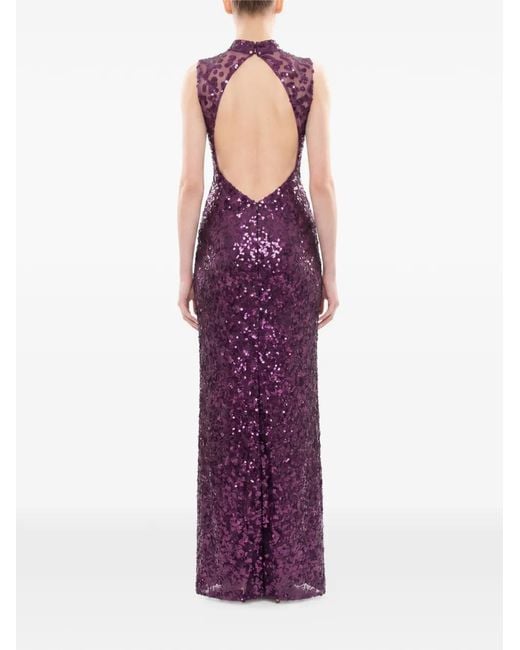 Saiid Kobeisy Purple Sequin-Embroidered Backless Maxi Dress