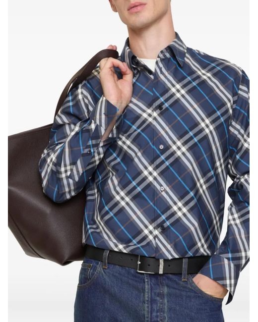 Burberry Blue Check-Pattern Cotton Shirt for men