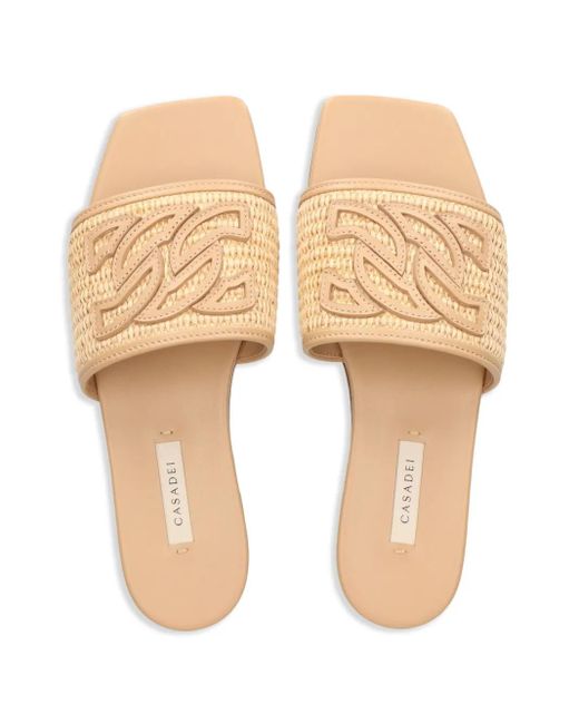Casadei Natural Portofino Woven-Raffia Slides