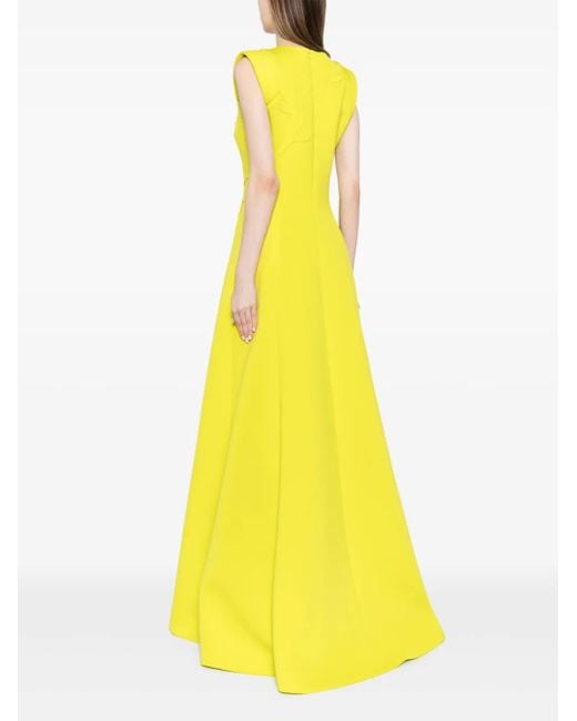 Saiid Kobeisy Yellow Floral-Embroidered Neoprene Gown