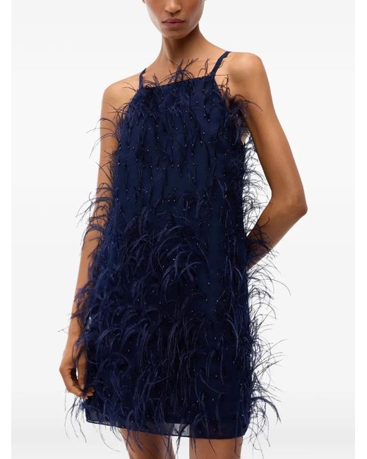 Pinko Blue Feather-Trim Sequin-Embellished Dress
