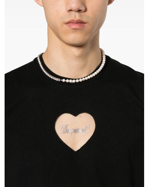 DSquared² Black Rhinestone-Logo Cotton Top for men