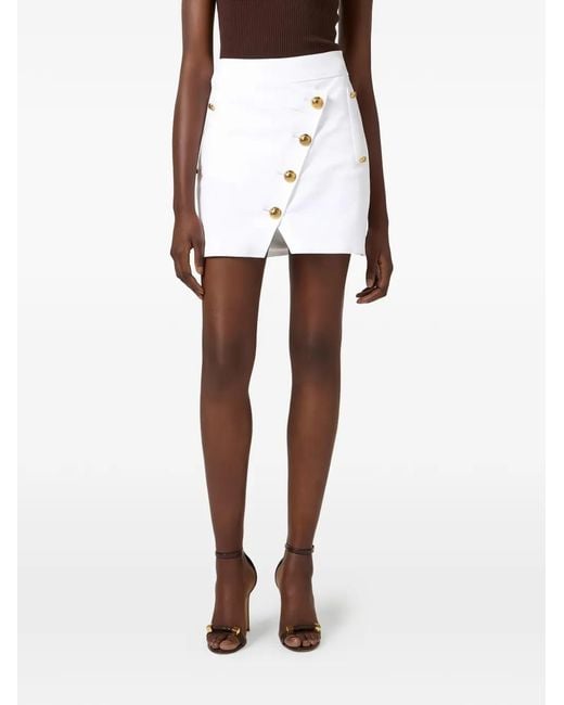 Elisabetta Franchi White Cotton Gabardine Miniskirt With Jewel Buttons