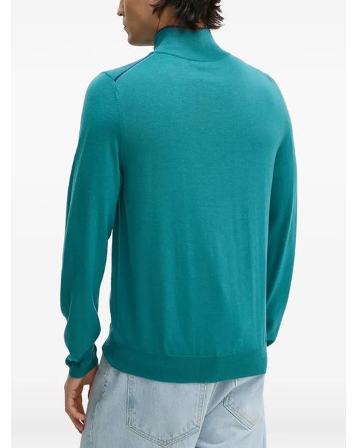 Paul Smith Blue Half-Zip High-Neck Top for men