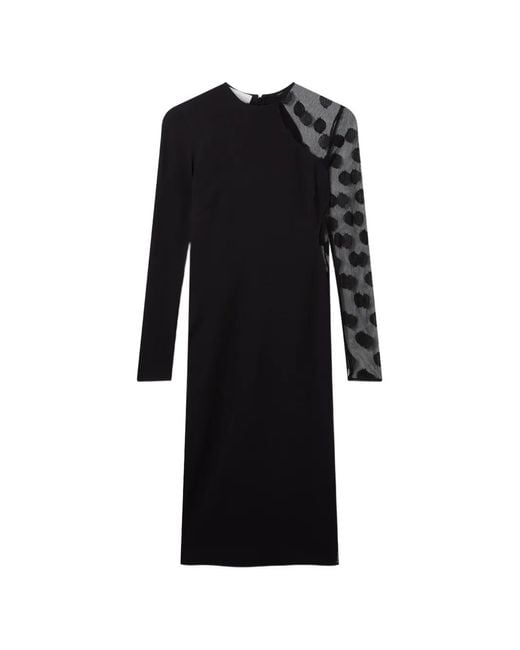 Stella McCartney Black Polka-Dot Mesh-Panel Midi Dress