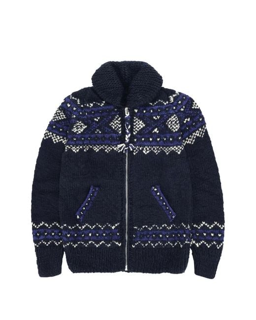 Fortela Blue Chamula Patterned Zip-Fastening Cardigan for men