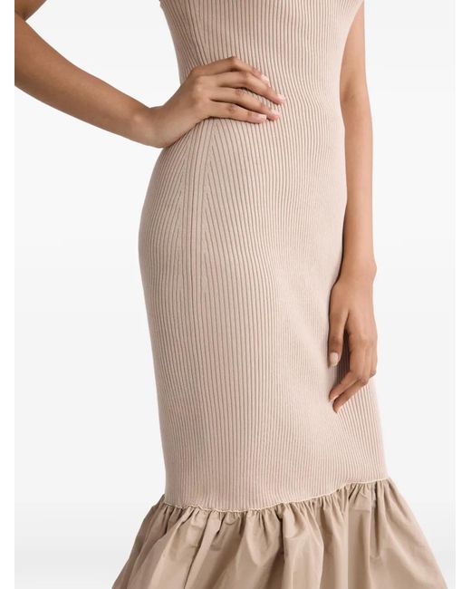 Patou Natural Ruffled Knitted Midi Fitted Dress