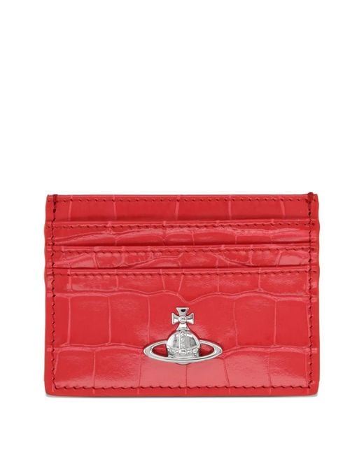 Vivienne Westwood Red Orb Croc-Effect Cardholder