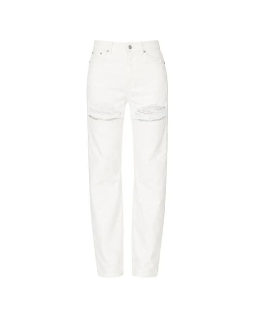 Area White Crystal-Embellished Ripped Jeans