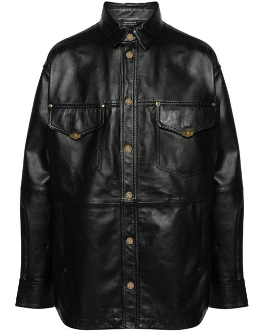 Versace Black Shirt-Jacket Leather Jacket for men