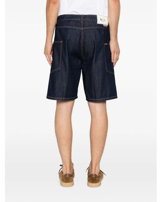 Yes London Blue Contrast-Stitch Denim Shorts for men
