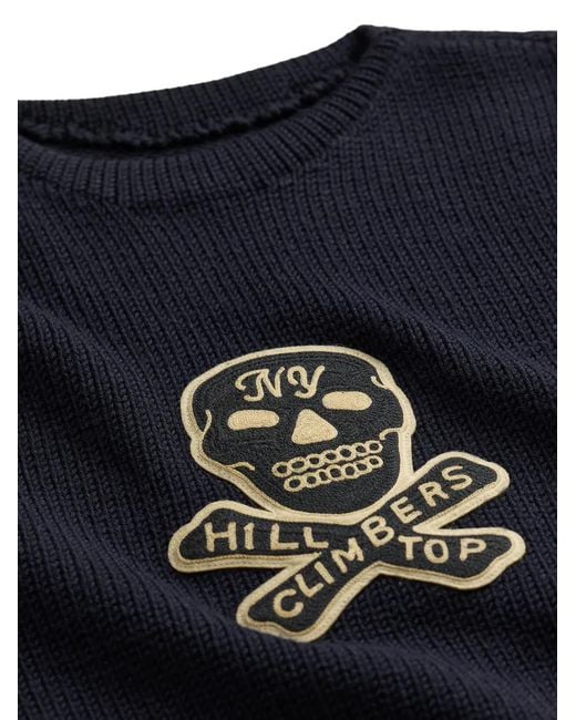 RRL Blue Skull-Patch Star-Embroidered Sweater for men