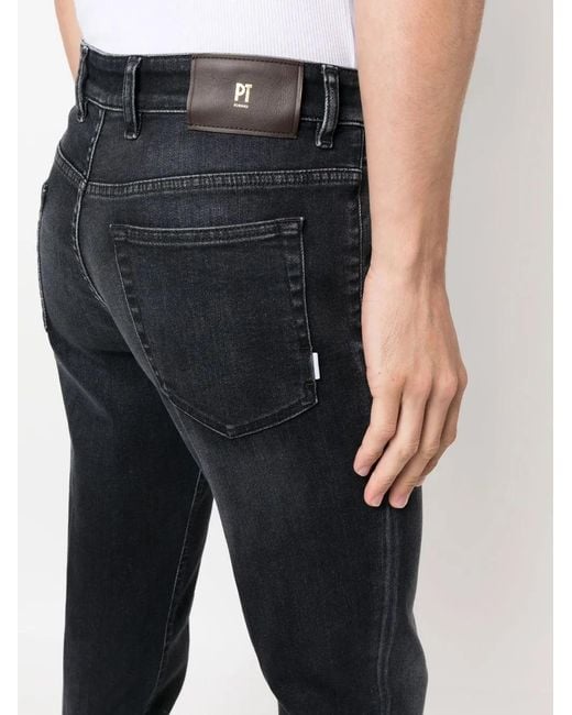 PT Torino Blue Logo-Patch Straight-Leg Jeans for men