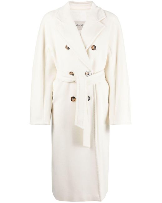 Max Mara White Belted Double-breasted Coat