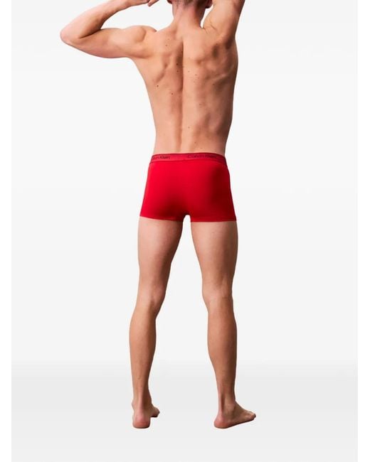Calvin Klein Red Logo-Waistband Boxers (Pack Of Three) for men