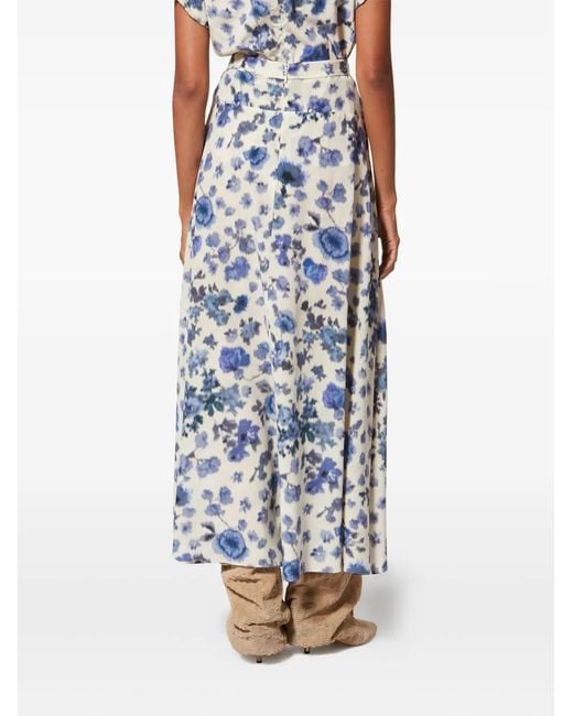 Isabel Marant Blue Sakura Pleated Floral-Print Silk-Blend Midi Skirt