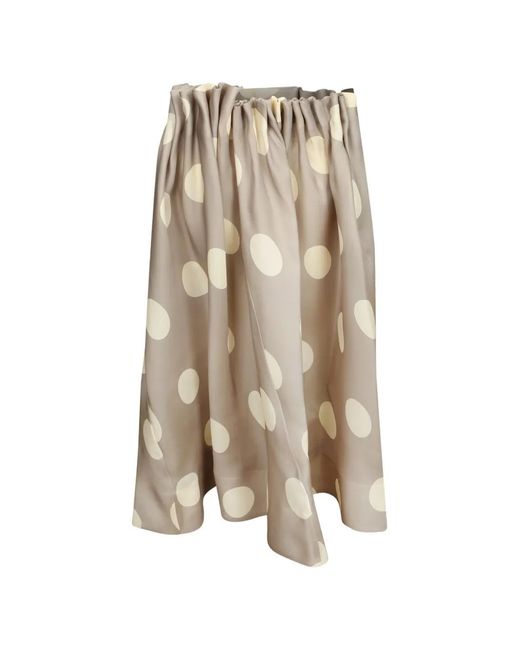 Khaite Natural Polka-Dot Gathered Midi Skirt