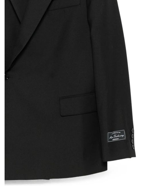 MSGM Black Logo-Patch Double-Breasted Blazer for men