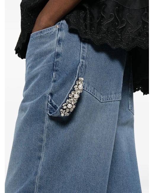 Simone Rocha Blue Strap-Ebellished Jeans