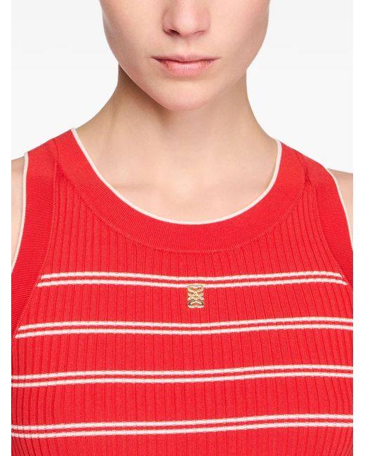 Sandro Red Striped-Pattern Logo-Plaque Tank Top