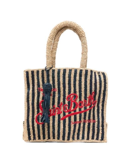 Mc2 Saint Barth White Colette Striped Raffia Tote Bag