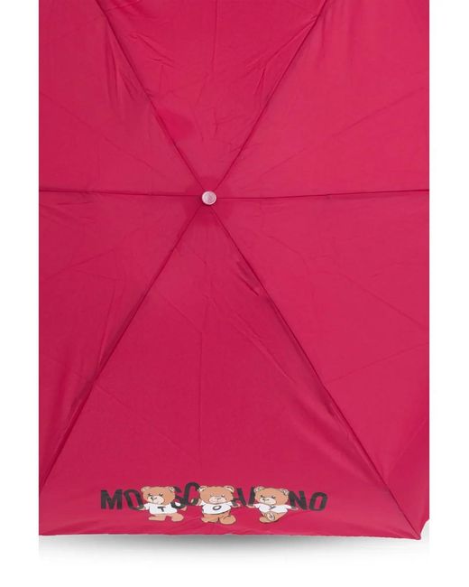 Moschino Pink Teddy-Motif Compact Umbrella