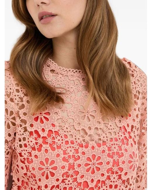 Morgan Red Lace Openwork Top