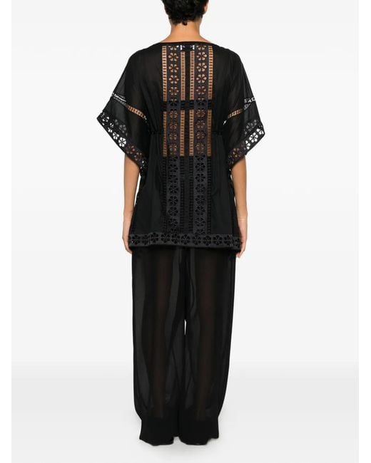 Charo Ruiz Black Guipure-Lace Drawstring-Waist Kaftan