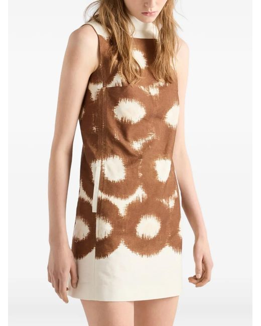 Prada Natural Printed Canvas Mini-Dress