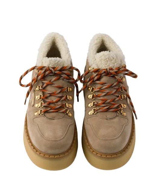 Prada Brown Shearling-Lined Suede Booties