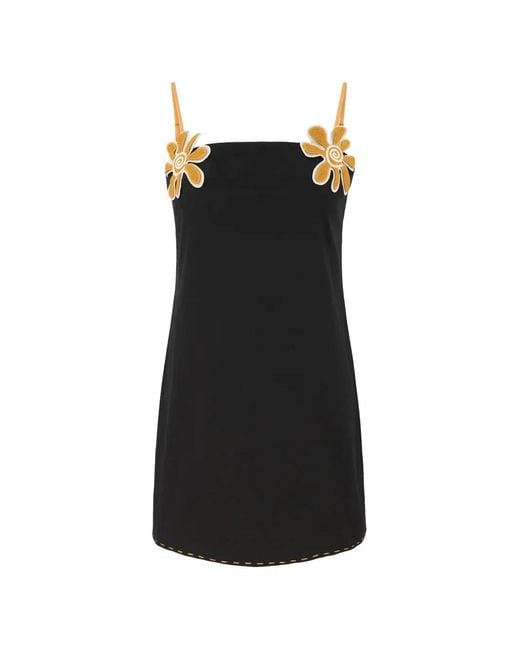 Cala De La Cruz Black Catania Floral-Appliqué Mini Dress