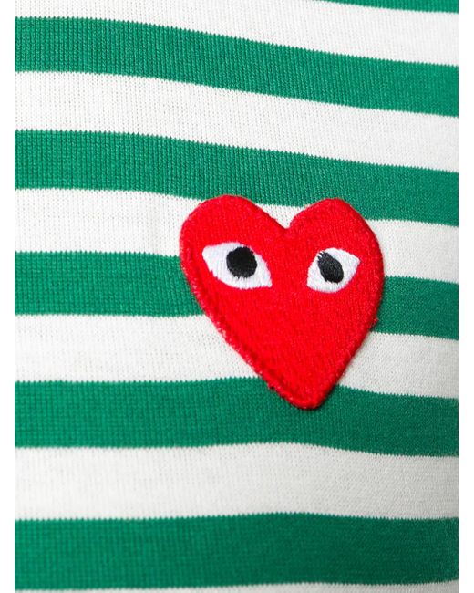COMME DES GARÇONS PLAY Green Striped Logo-Patch T-Shirt
