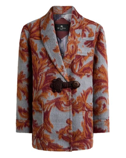 Etro Brown Jacquard-Pattern Toggle Coat