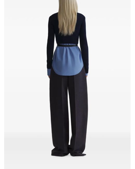 Mugler Blue Cashmere Cropped Polo Top