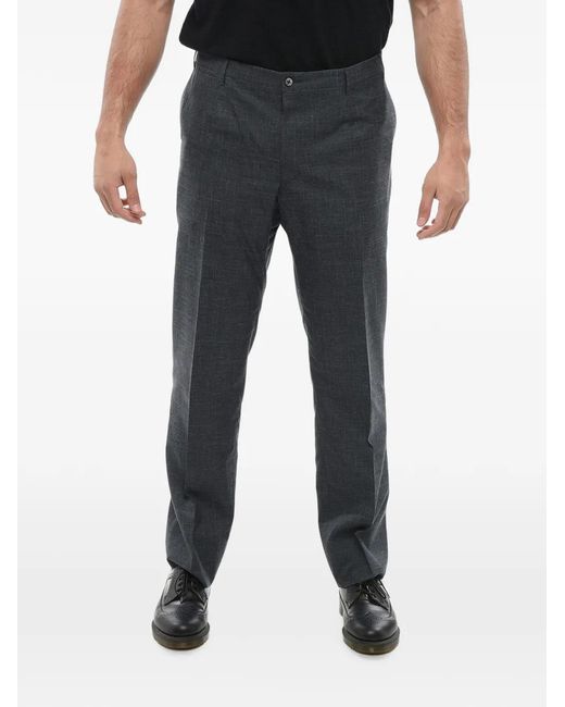 Corneliani Black Linen-Blend Belt-Loop Trousers for men