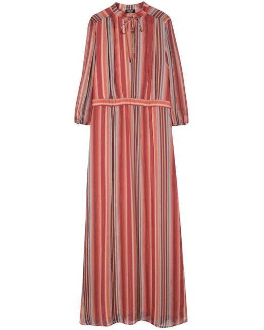 Liu Jo Red Long Viscose Dress With Lurex Detail Stripes