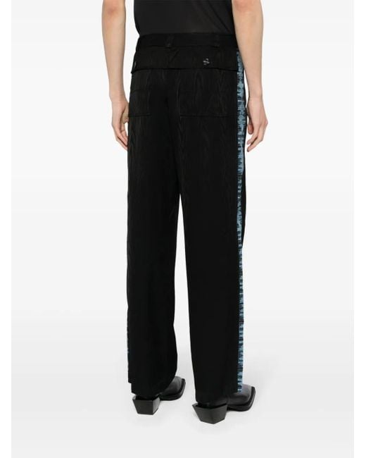 Ahluwalia Black Panelled Pleat-Detail Straight-Leg Trousers for men