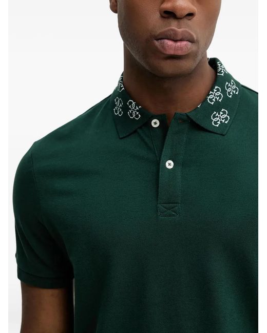 Guess Green Short-Sleeve Pattern-Collar Polo Shirt for men