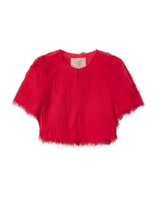 Twinset Red Feather-Effect Short-Sleeved Jacket