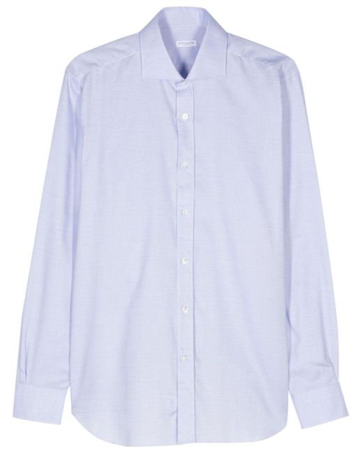 Barba Napoli Blue Patterned-jacquard Cotton Shirt for men