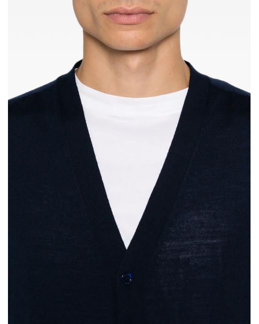 Canali Blue Button-Fastening V-Neck Cardigan for men