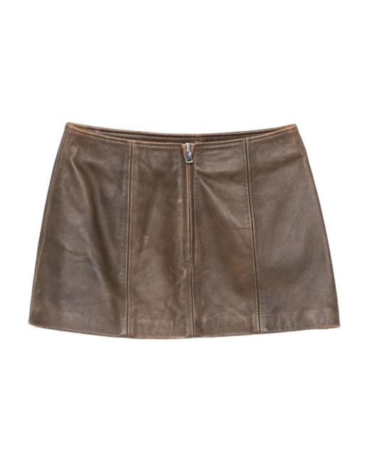 Manokhi Brown Deline Leather Side-Split Mini Skirt