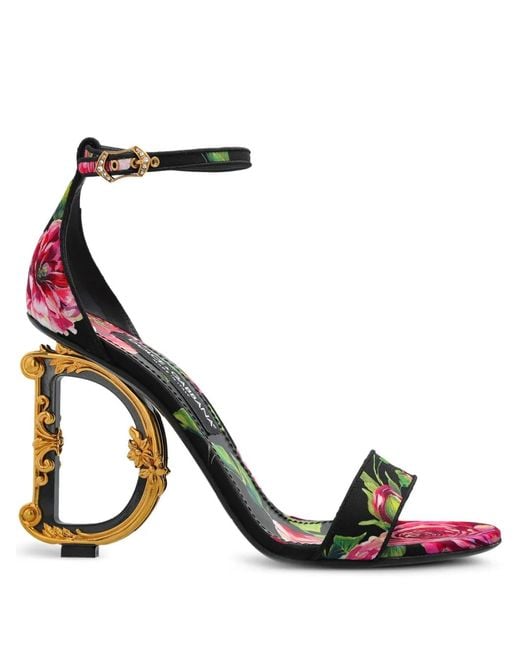Dolce & Gabbana Black 115Mm Floral-Print Sandals