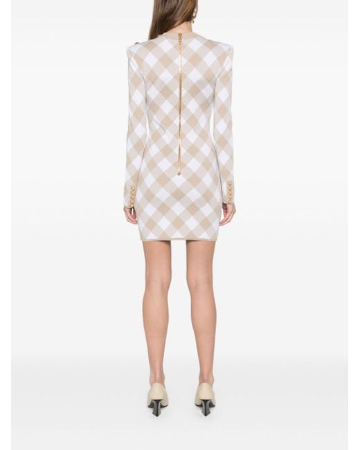 Balmain White Checked Mini Dress