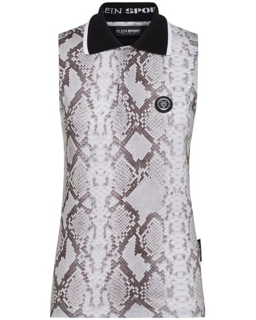 Philipp Plein Gray Snakeskin-Print Sleeveless Polo Shirt
