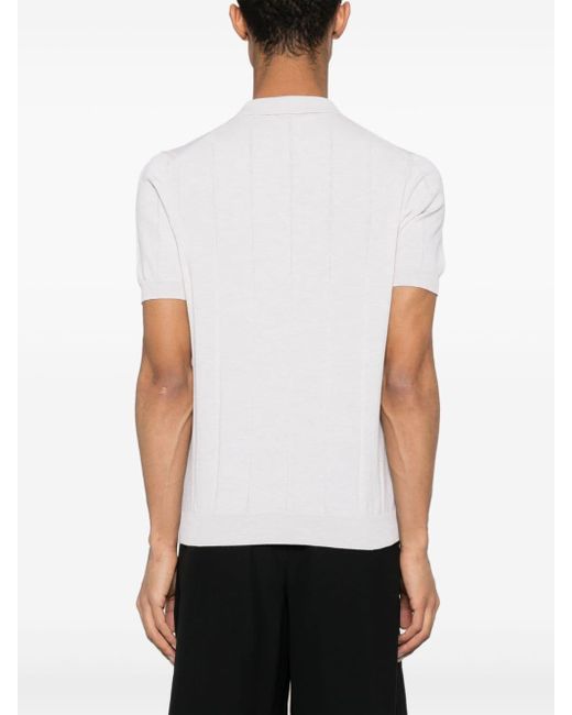 Fileria White Pinstriped Cotton Polo Shirt for men